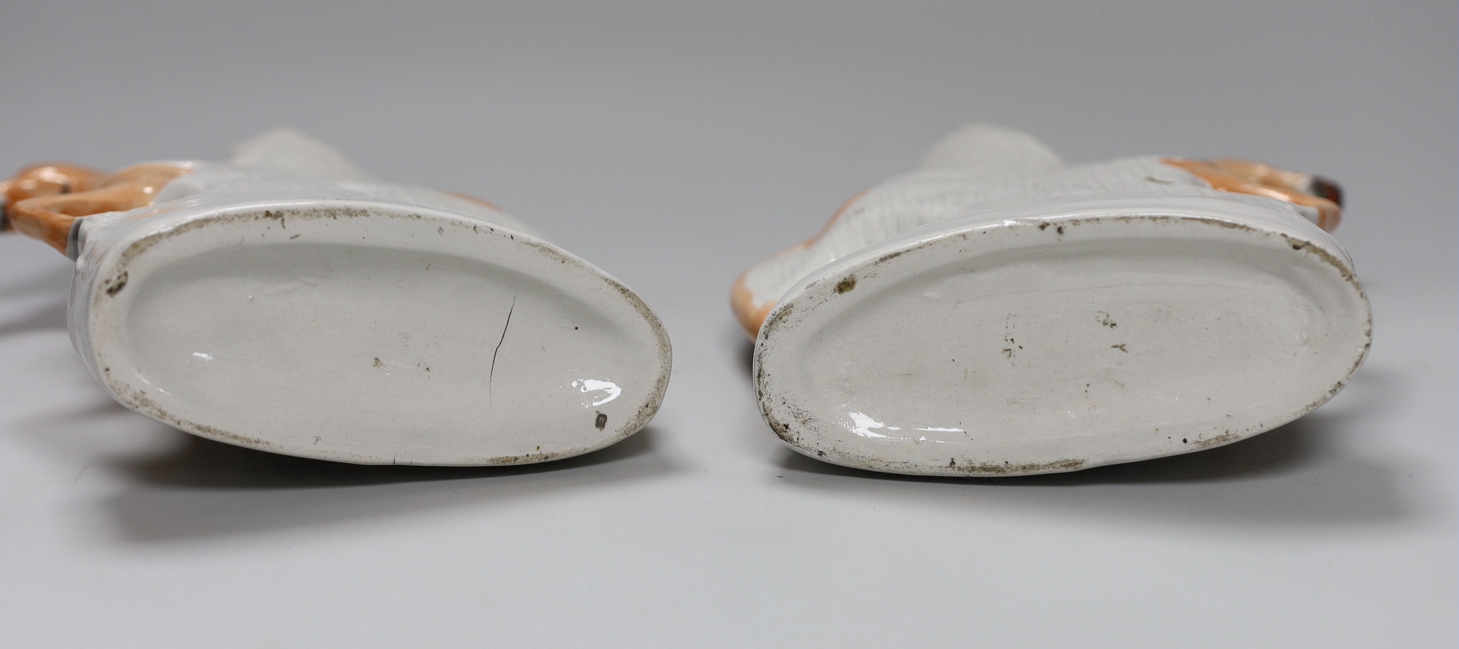 A pair of Victorian Staffordshire pottery flatback equestrian groups of Dick Turpin and Tom King, tallest 24cm high